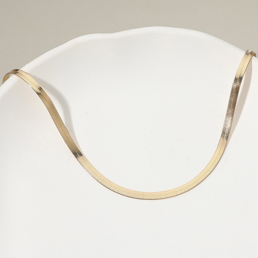 Gold Dipped Flat Snake Herringbone Necklace Chain 18" Simple Chic Metal
